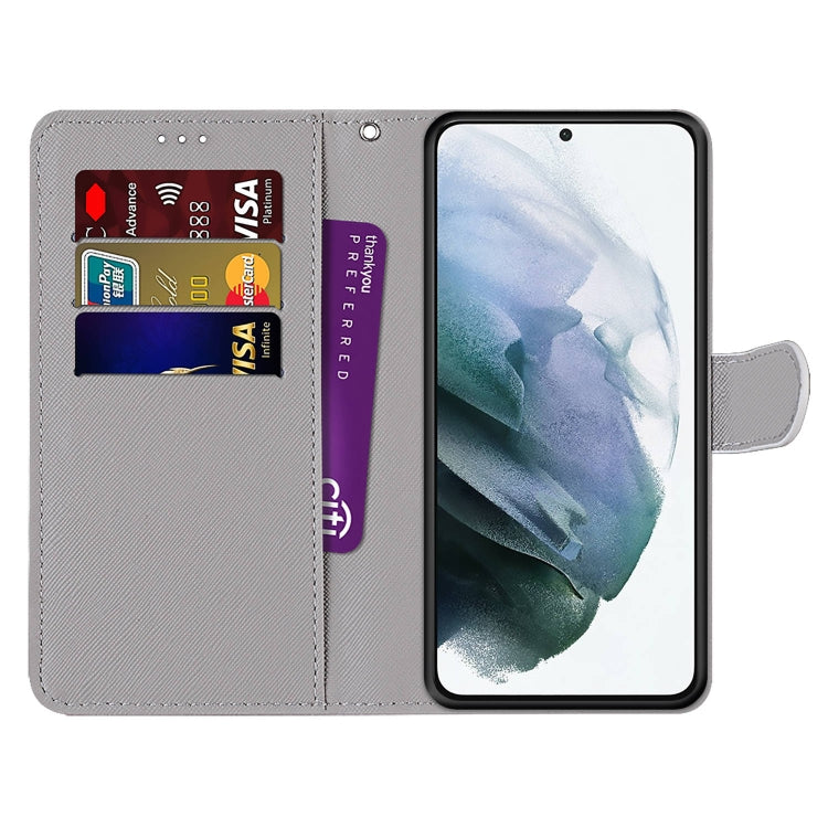 Samsung Galaxy S22+ 5G case featuring a coloured drawing cross texture design, made from PU leather and TPU material, showcasing card slots and a horizontal viewing holder.